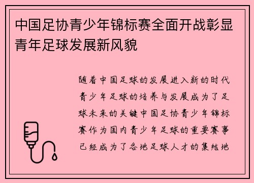 中国足协青少年锦标赛全面开战彰显青年足球发展新风貌