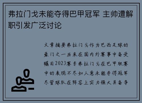 弗拉门戈未能夺得巴甲冠军 主帅遭解职引发广泛讨论 弗拉门戈未能夺得巴甲冠军 主帅遭解职引发广泛讨论